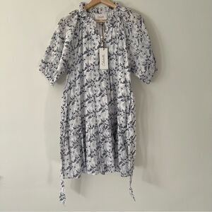 Cleobella NWT Dress Puff Sleeves Floral Blue White Size XS Cottage Coastal